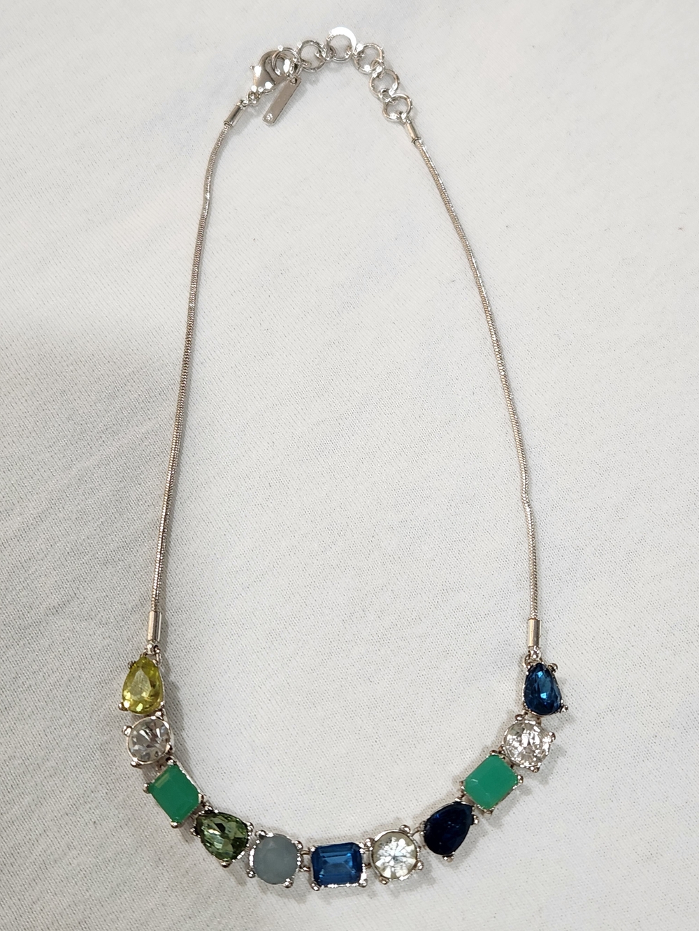 Nine West Silver Multi-Gem Necklace with Green, Blue and Yellow Stones